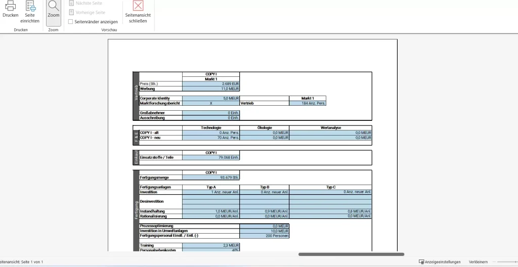 Dieses Druck-Layout des Tools ermöglicht schnelles Ausdrucken des Eingabeformulars für Periode 2.